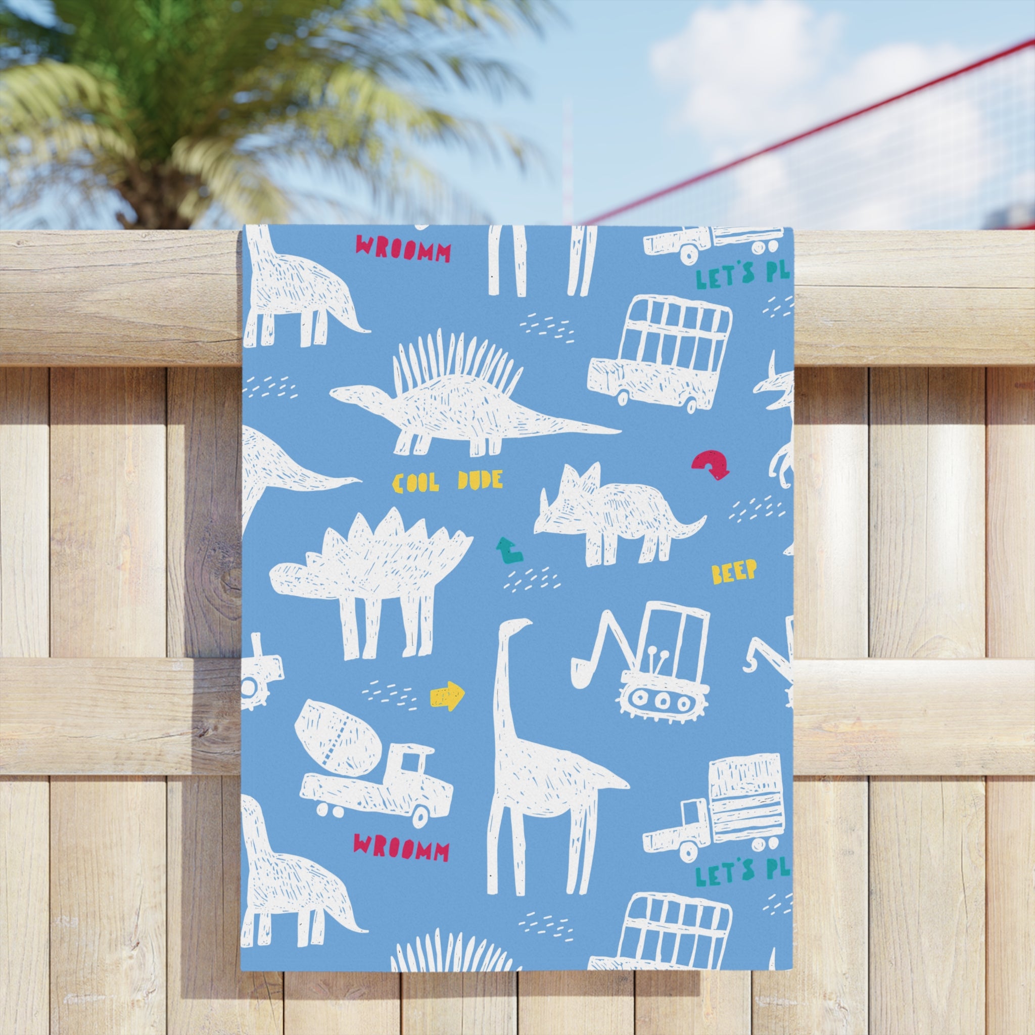 Dino's and Trucks-Kids Beach Towel