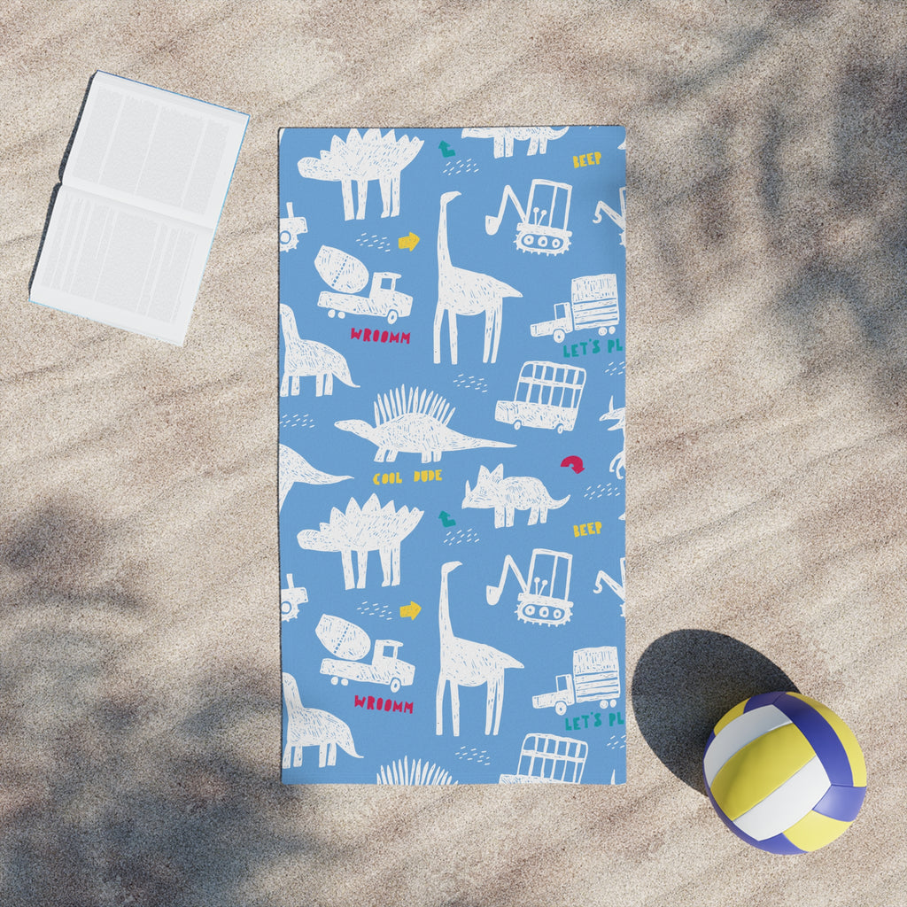 Dino's and Trucks-Kids Beach Towel